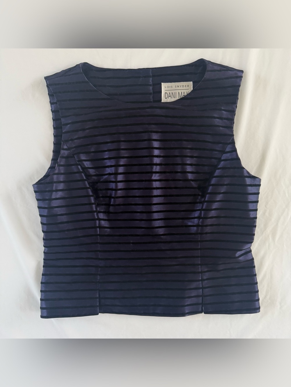 Vintage Sleeveless Blouse Navy Black Velvet Striped L Whimsigoth, Dark Academia
